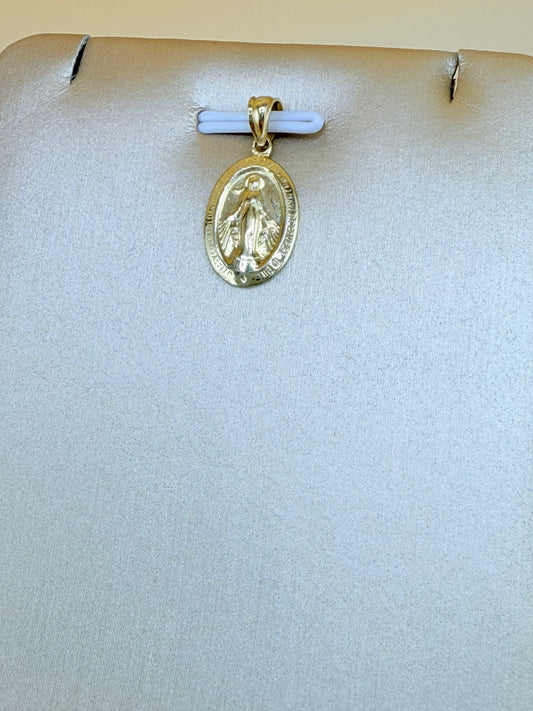 10K Small Gold Miraculous Virgin Medal, Fits Chains Up to 3mm Thick. ch