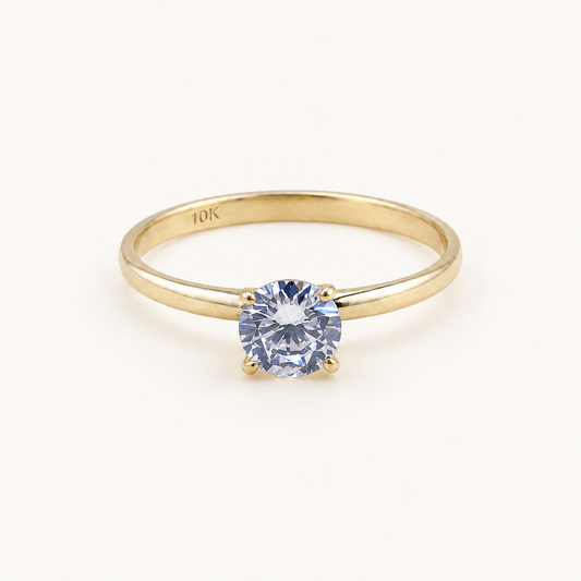 10K Solid Gold Round Solitaire Promise & Engagement Ring – Size 7