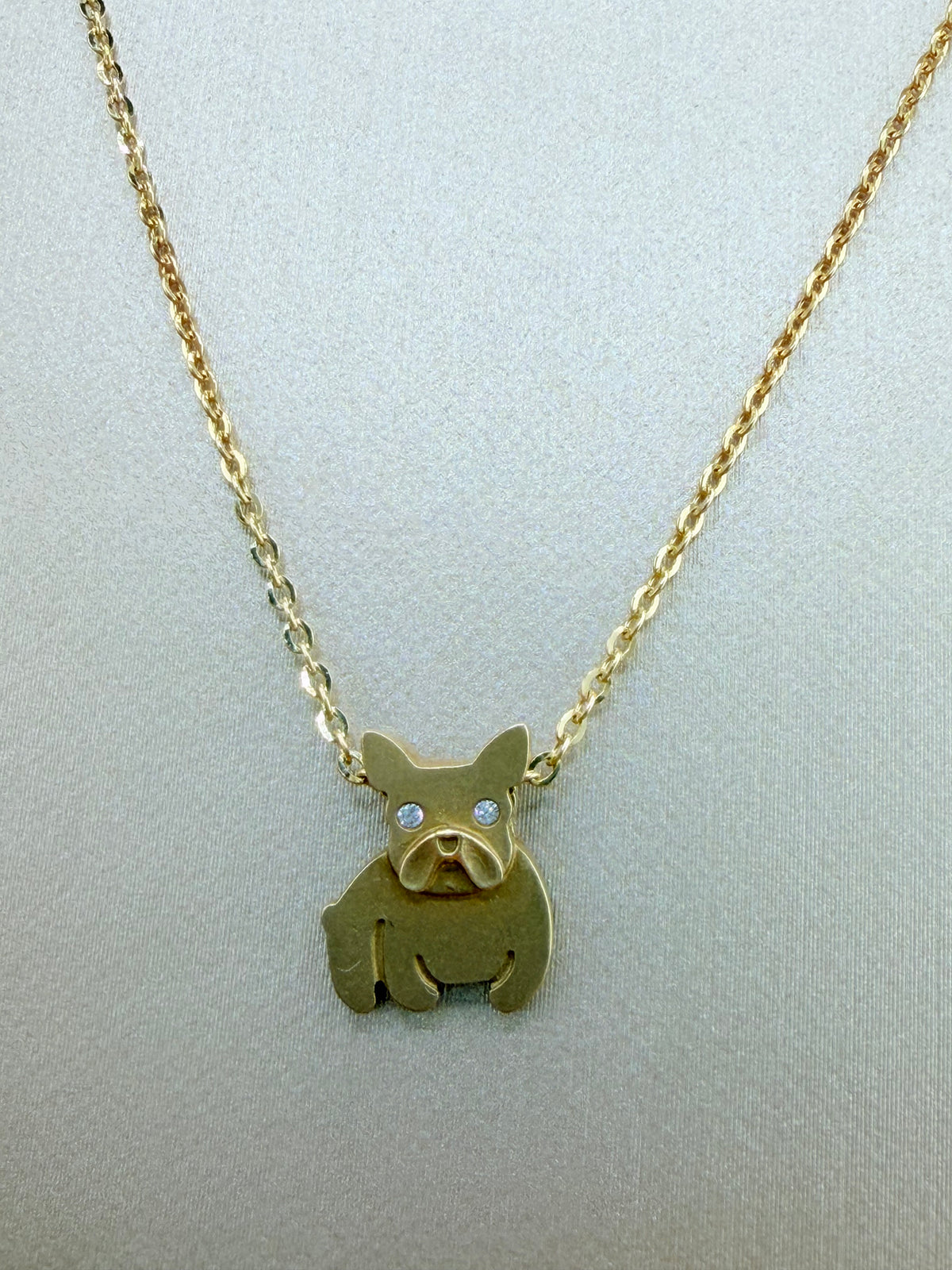 Solid Gold Chain with Dog Pendant, Adjustable 16”–18” Length, 1mm Thick. n