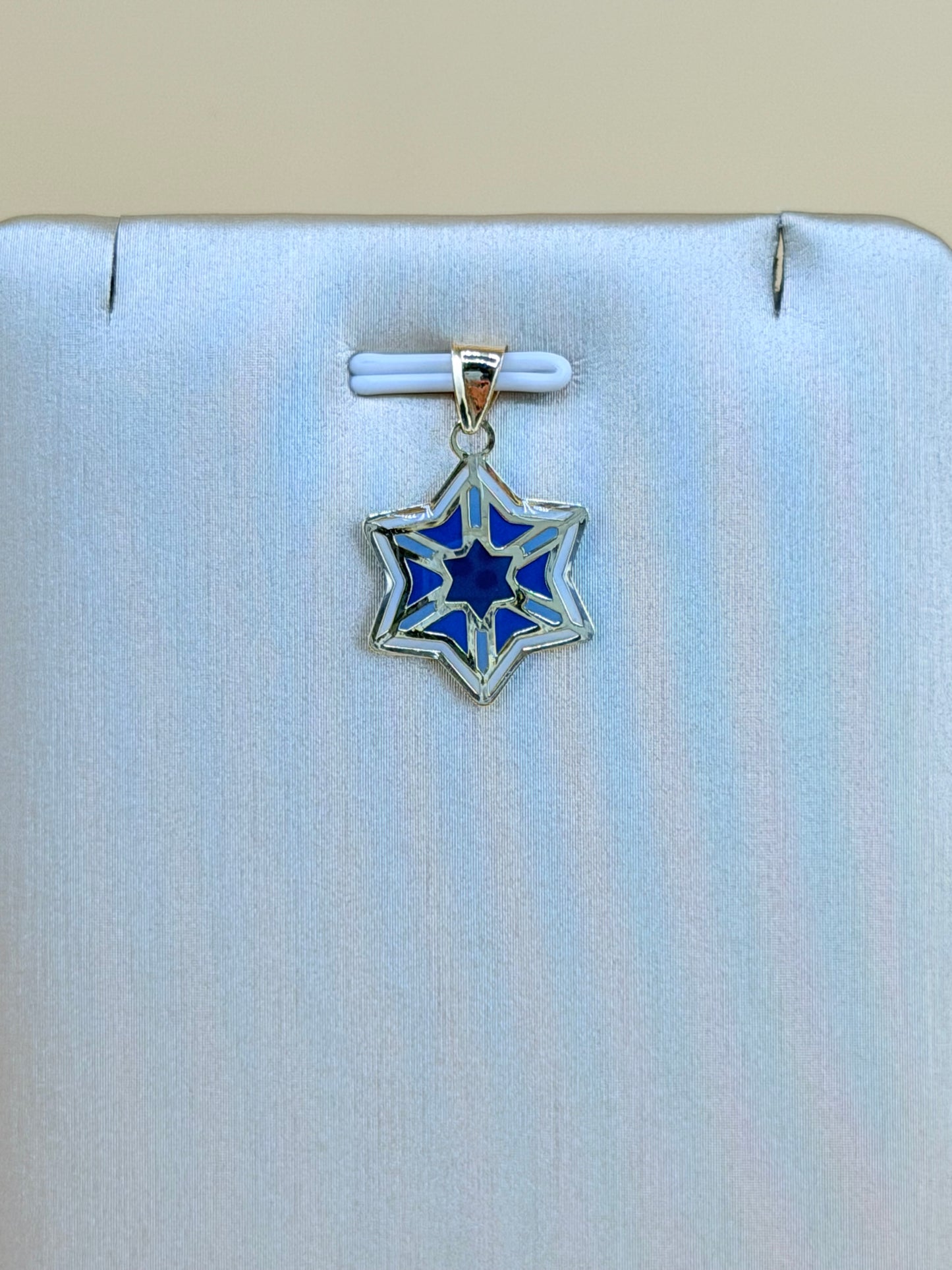14K Gold Blue Star Pendant, Fits Chains Up to 3mm Thick. ch