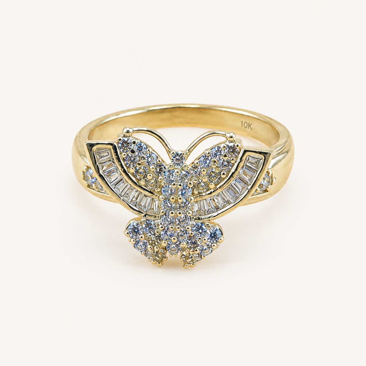 10K Solid Gold Butterfly CZ Statement Ring – Size 7