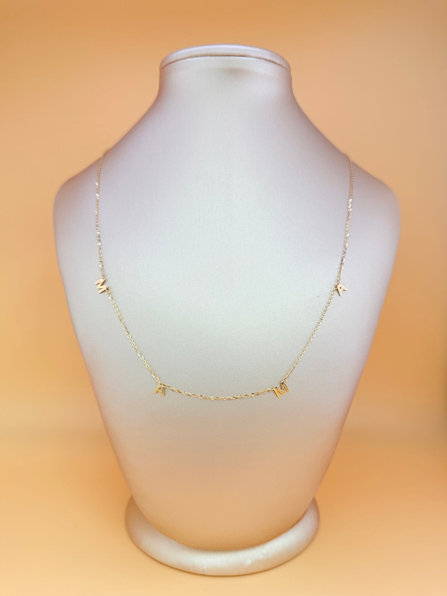 4K Solid Gold Chain with Mom Pendants, 16”-18” Long.