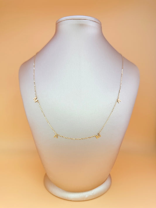 4K Solid Gold Chain with Mom Pendants, 16”-18” Long.