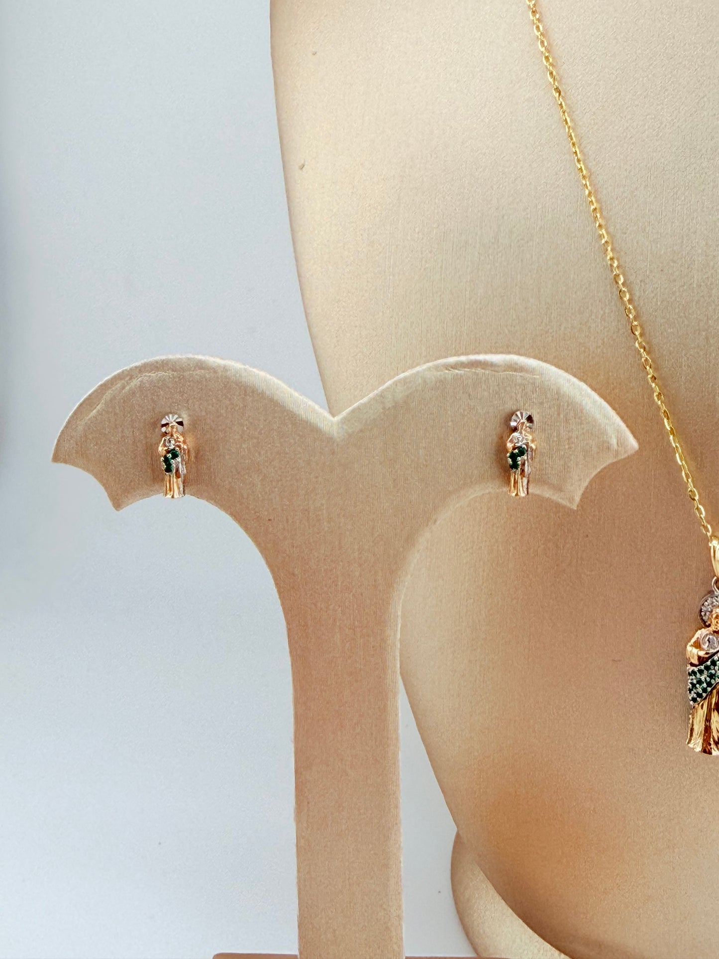 14K Gold St. Jude Set, Includes Earrings and Pendant. Chain Not Included. Pendant Fits Chains Up to 3mm Thick. s