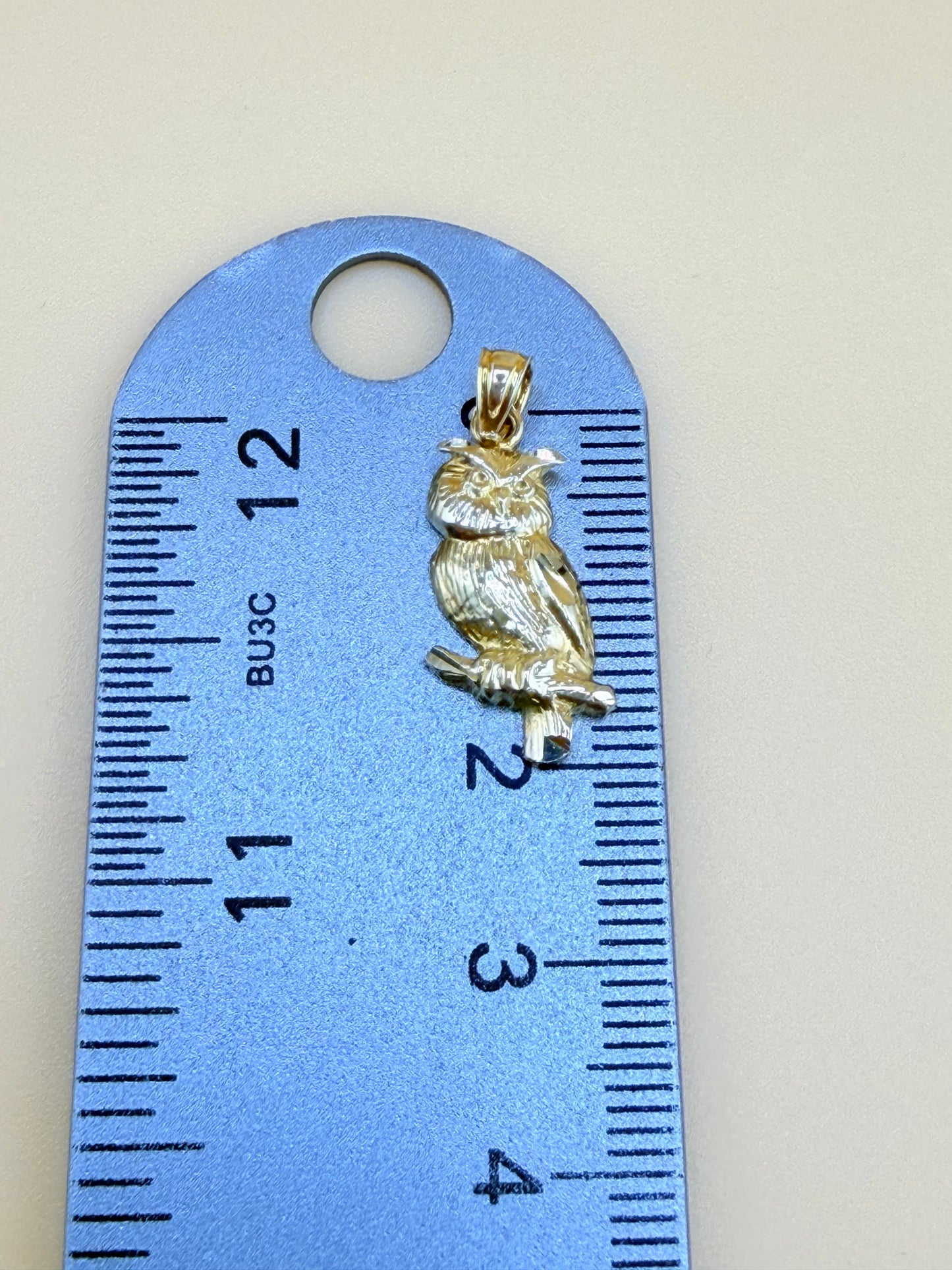 10kt Solid Gold Owl Pendant, Fits Chains Up to 2.5mm Thick. ch