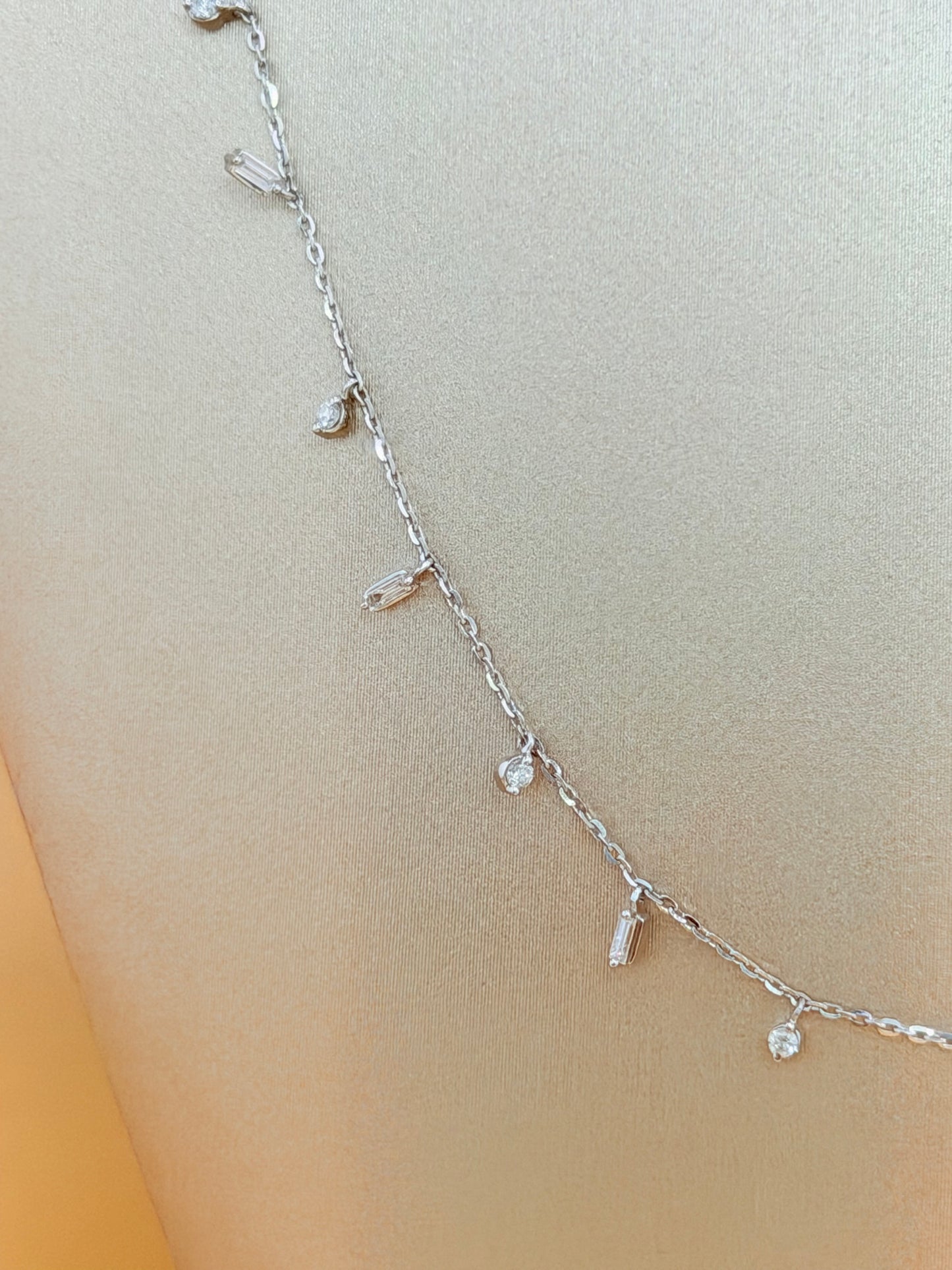 14K White Gold Chain with Natural Diamonds, Adjustable 16”–18” Length, 0.27ct Total Natural Diamond Weight. n