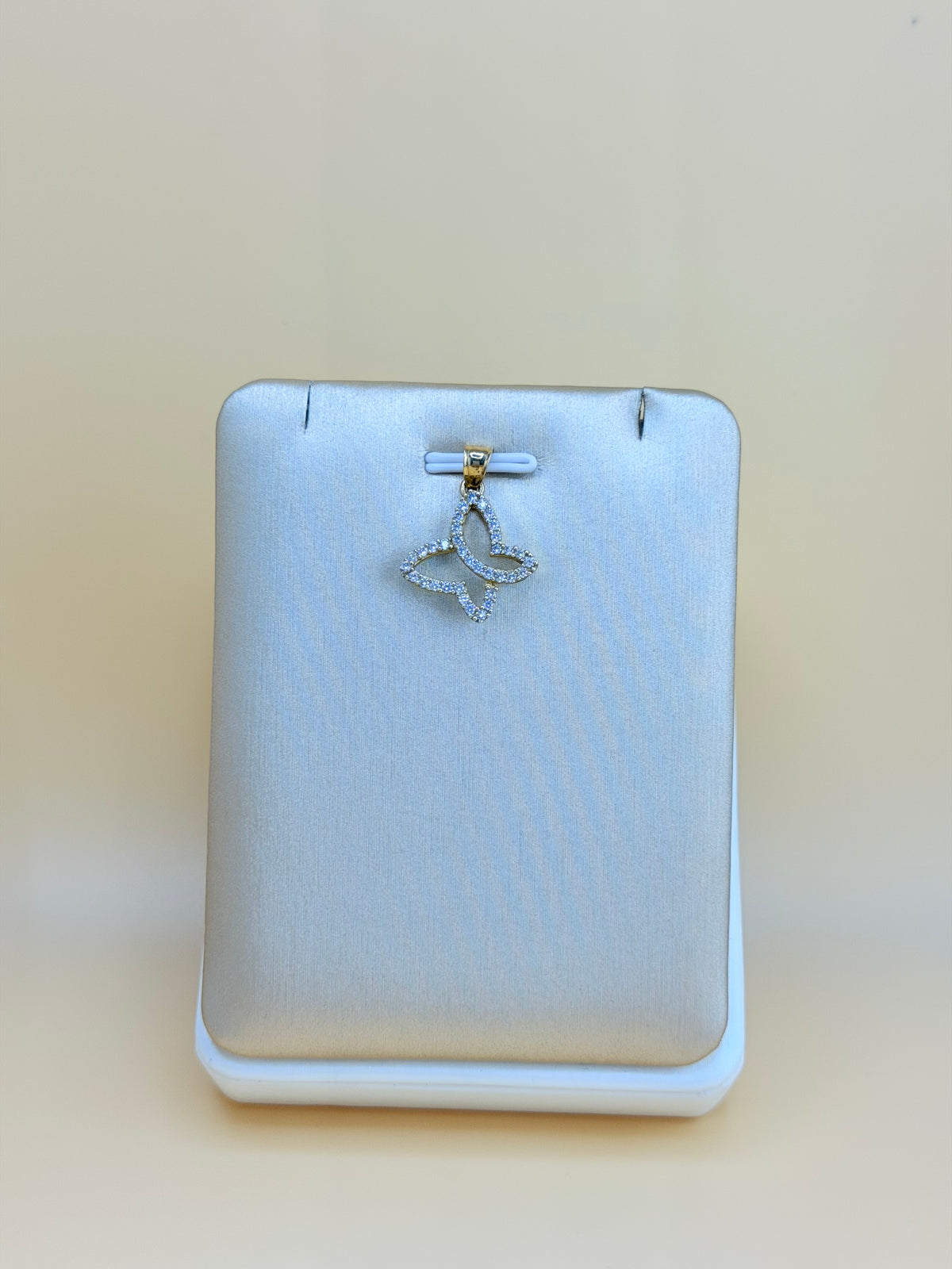 10kt Small Gold Butterfly Pendant with Stones, Fits Chains Up to 3mm Thick. ch