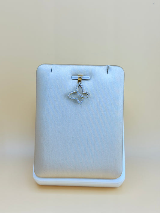 10kt Small Gold Butterfly Pendant with Stones, Fits Chains Up to 3mm Thick. ch