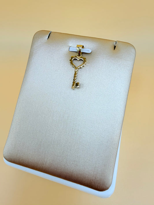 10K Gold Key with Heart Pendant, Fits Chains Up to 4mm Thick. ch