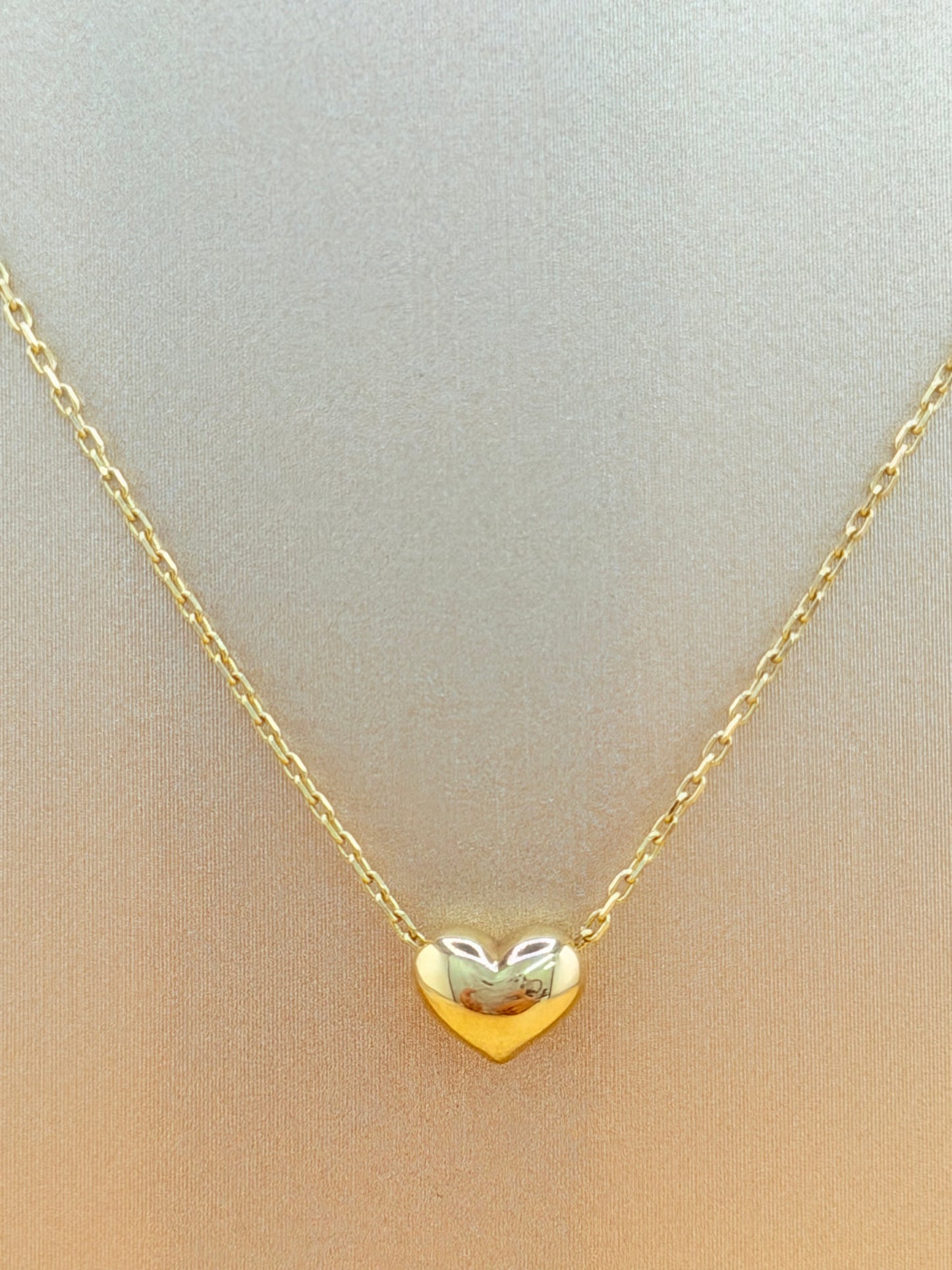 14kt Solid Gold Chain with Heart Pendant, Size 16”–18”. n