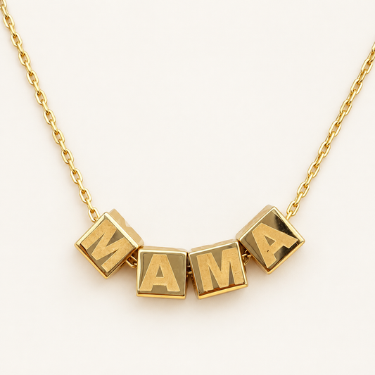 14K Solid Gold Chain with Mom Pendants, 16” Long. n