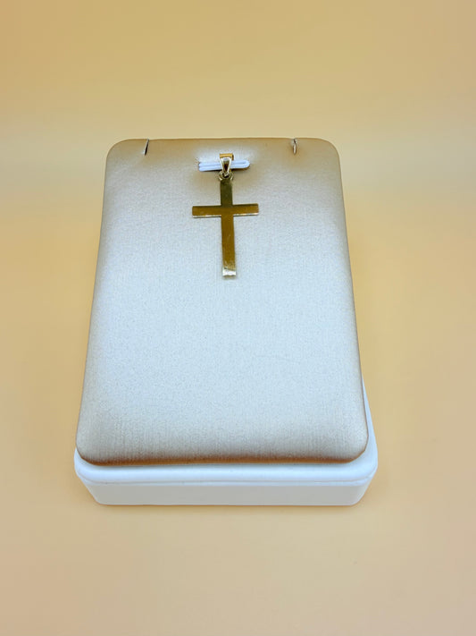 10K Solid Gold Flat Cross Pendant, Fits Chains Up to 4mm Thick. ch