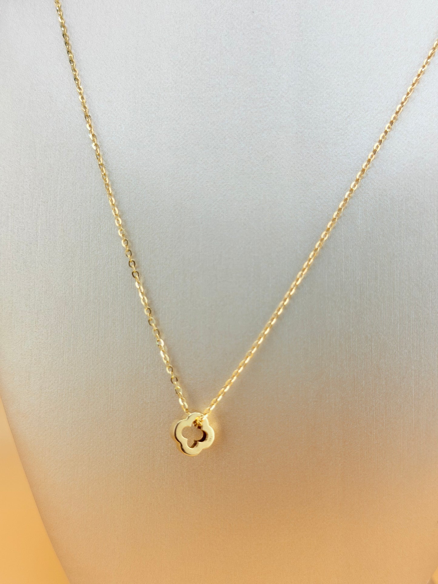 14K Solid Gold Chain with Small Clover Pendant, 18” Long, 1mm Thick. n