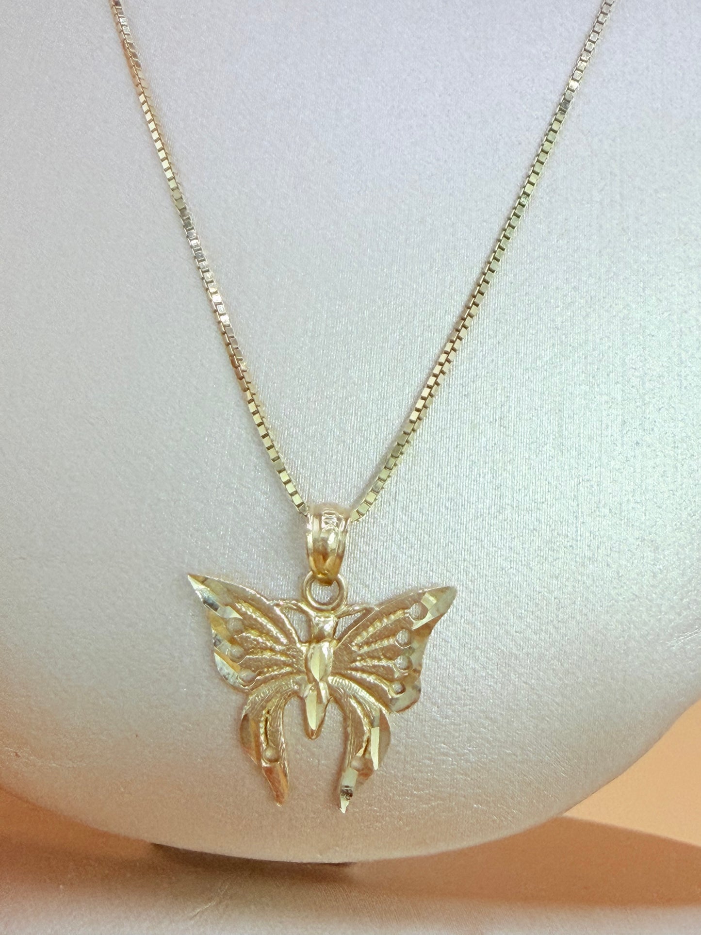 10K Solid Gold Chain with Butterfly Pendant, 20” Long, 0.8mm Thick. n