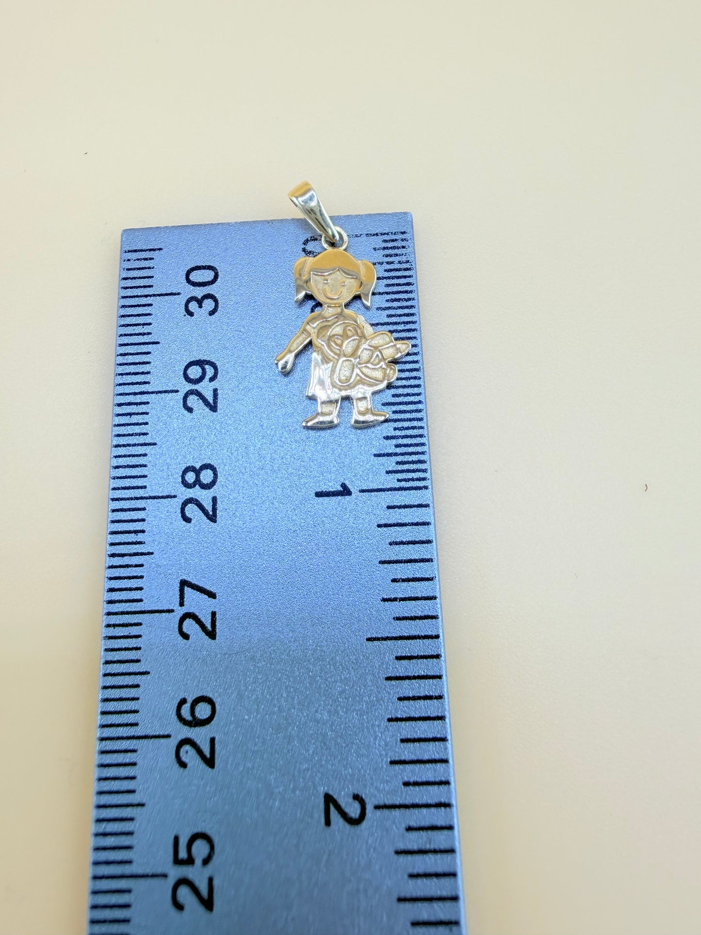 14K Gold Girl Pendant, Fits Chains Up to 3mm Thick. ch