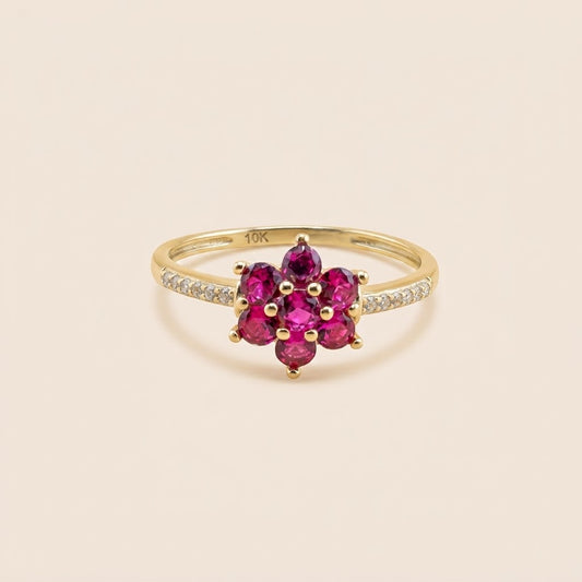 10K Gold Pink & Clear CZ Floral Ring – Size 8