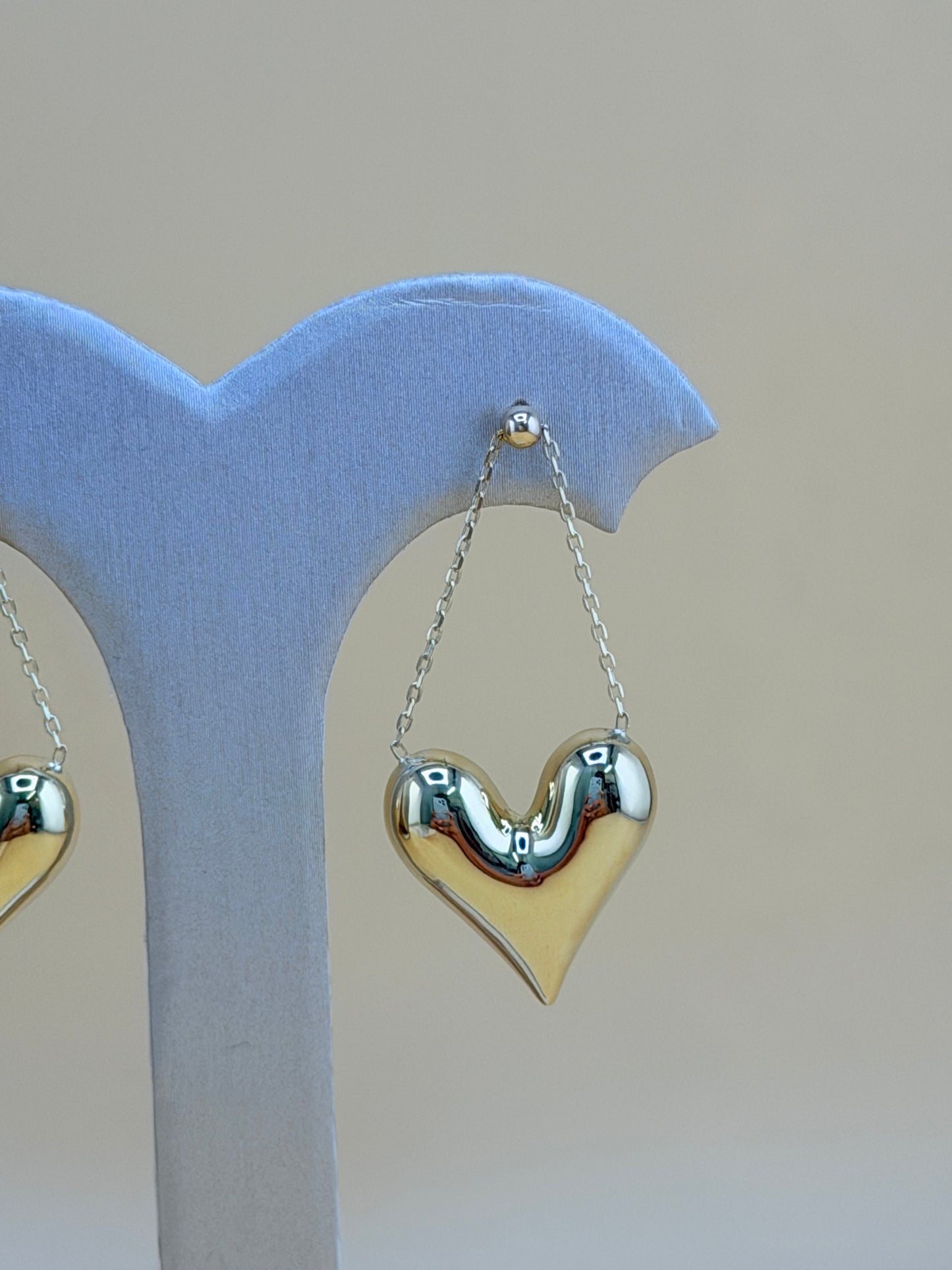 10kt Gold Long Puffed Heart Earrings.