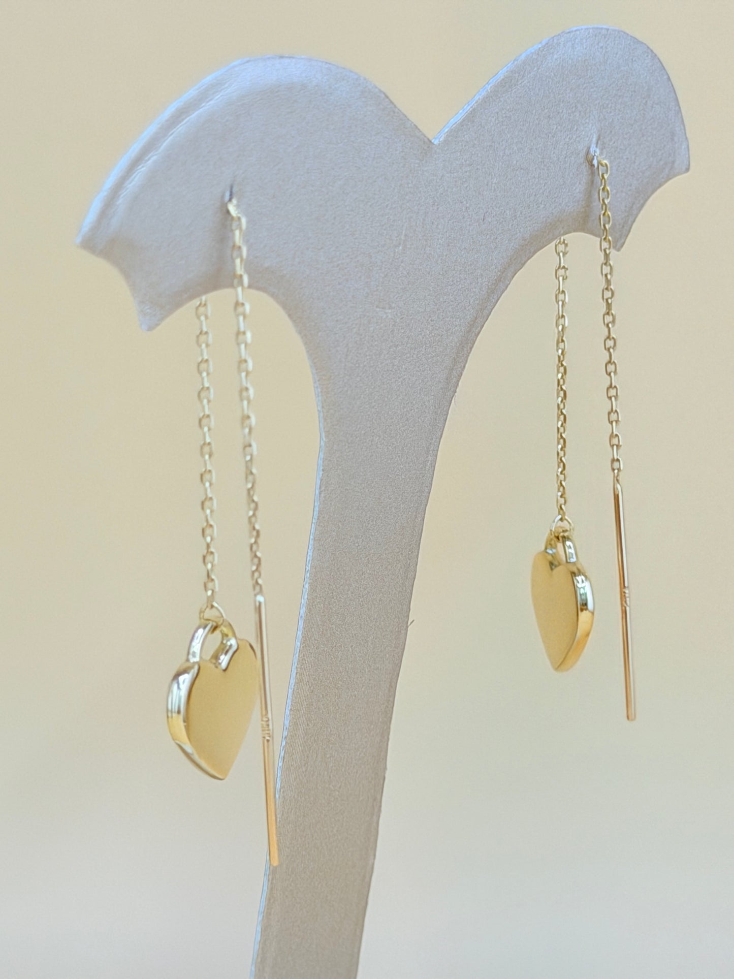 14kt Gold Long Heart Earrings.