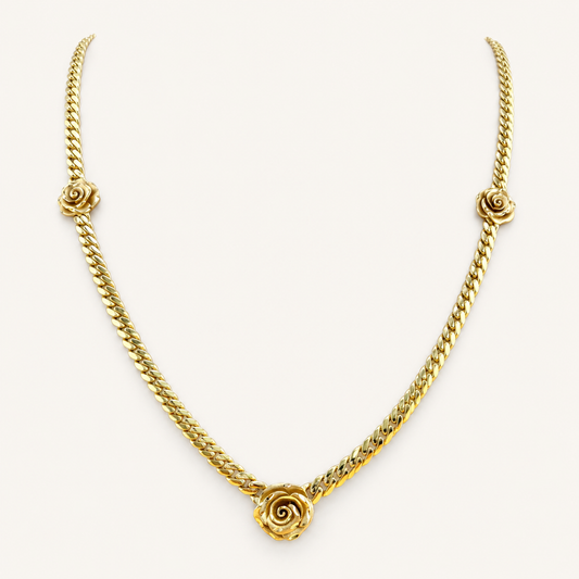 10kt Semisolid Gold Necklace, size 18”, 3.7mm. (Solid Roses)