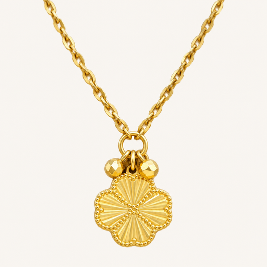 10K Solid Gold Chain with Clover Pendant, 17” Long.