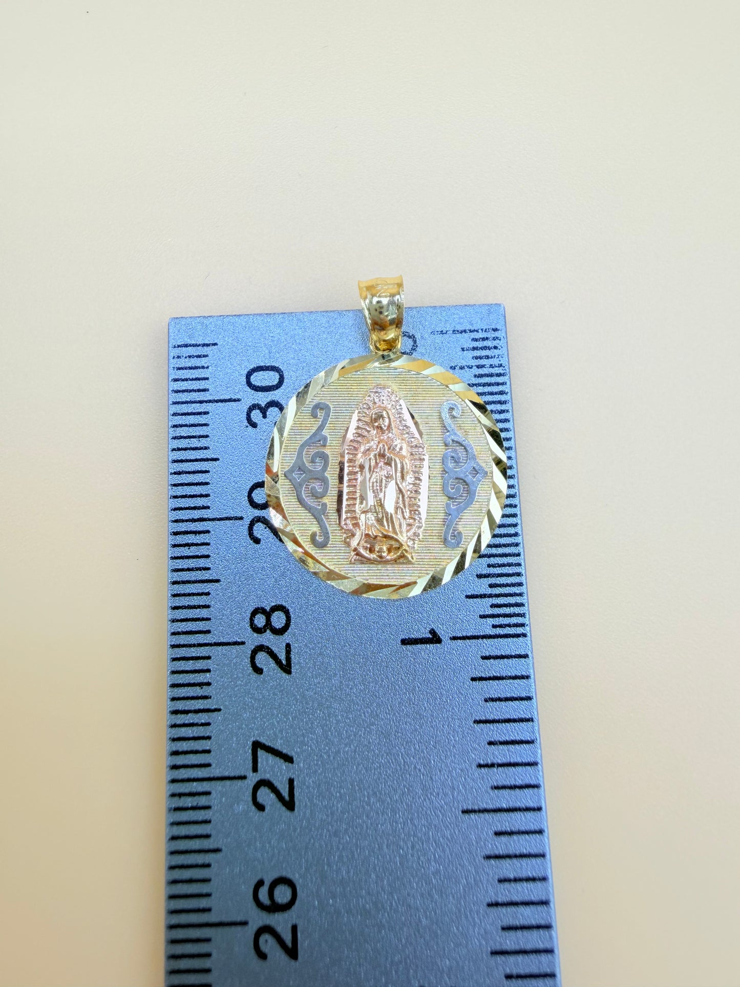 10K Gold Our Lady of Guadalupe Medal, Fits Chains Up to 4mm Thick. ch