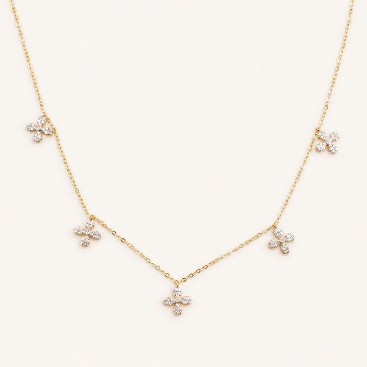 14kt Gold Chain with Clover Pendants, Adjustable 16”–18” Length. n