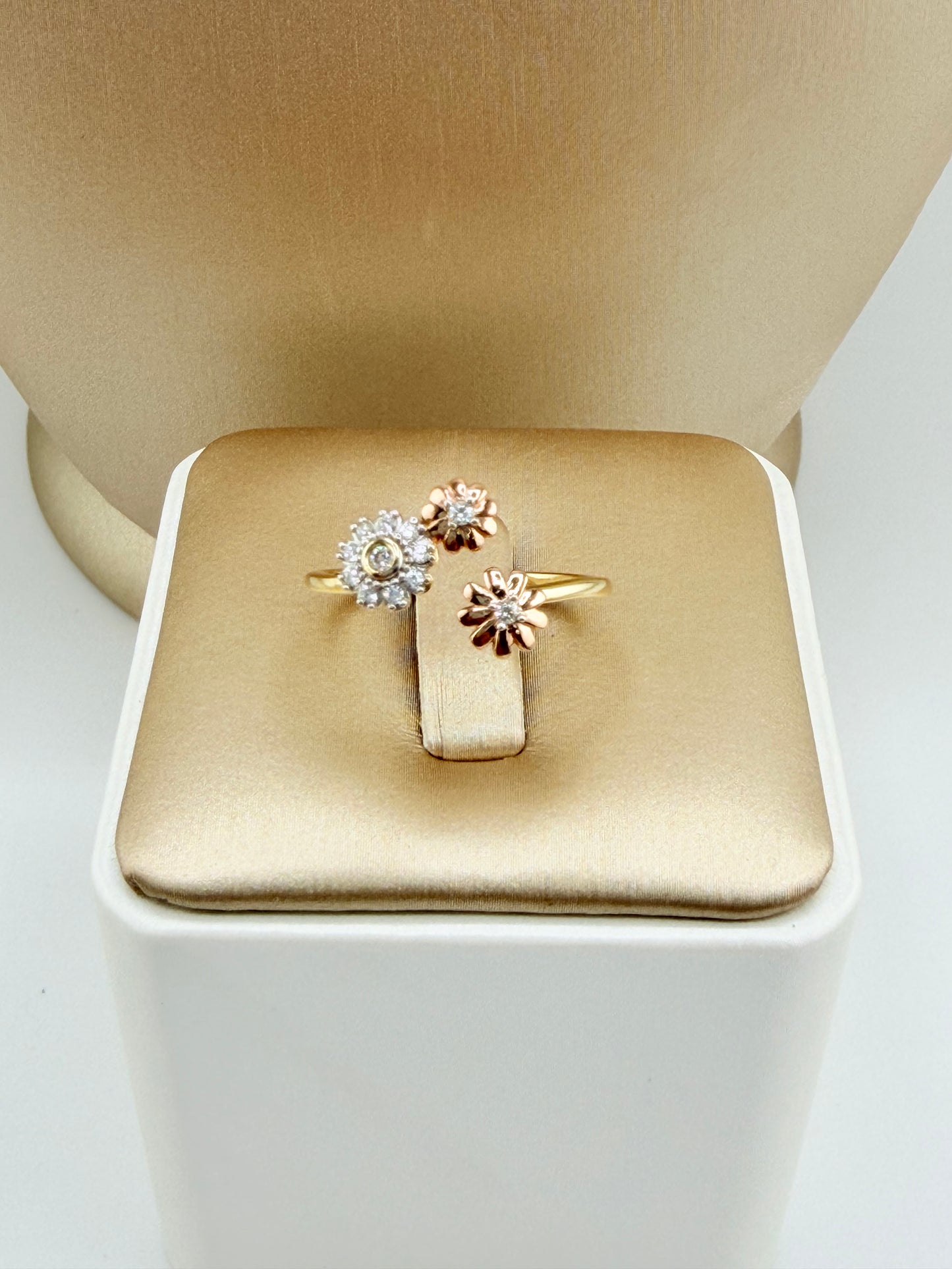 14kt Gold Open Band Flower Ring, Adjustable from Size 8.5–9.5. r