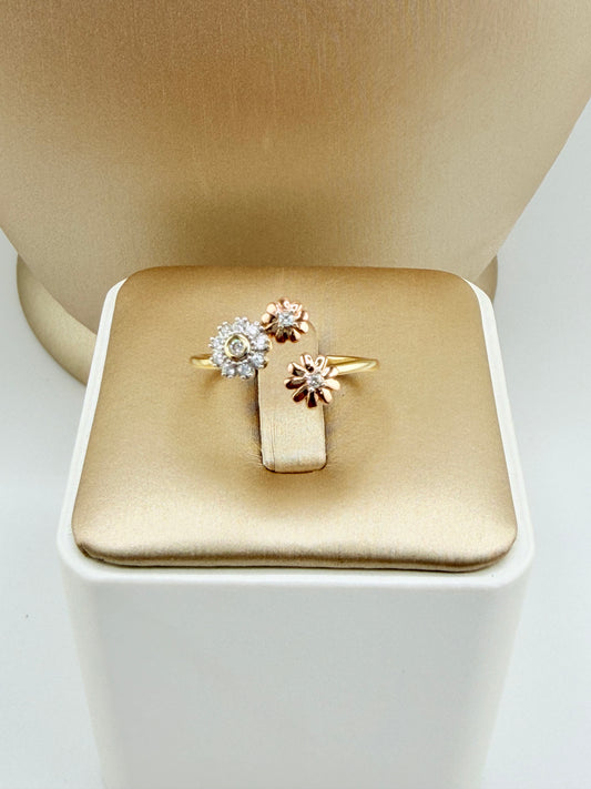 14kt Gold Open Band Flower Ring, Adjustable from Size 8.5–9.5. r