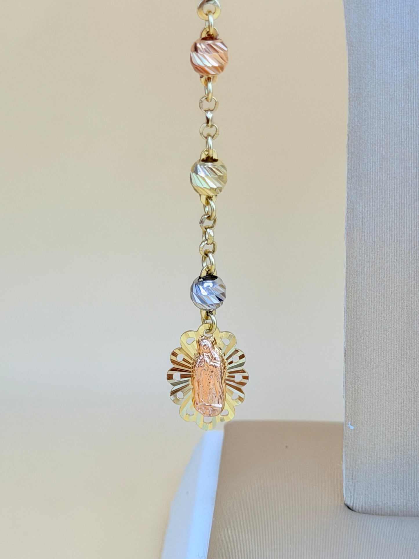 14kt Gold Long Our Lady of Guadalupe Earrings.