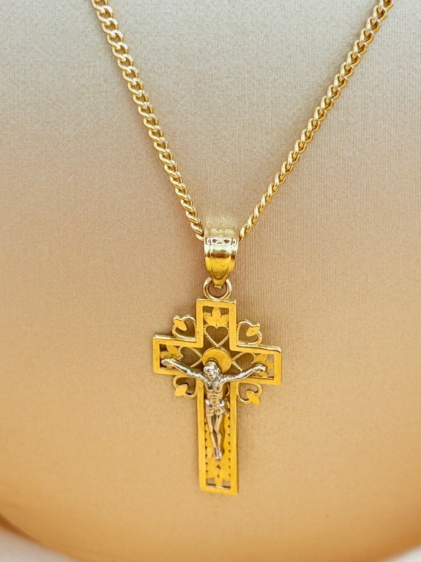 10K Two-Tone Semi-Solid Gold Chain with Pendant, 24” Long, 1.7mm Thick. n