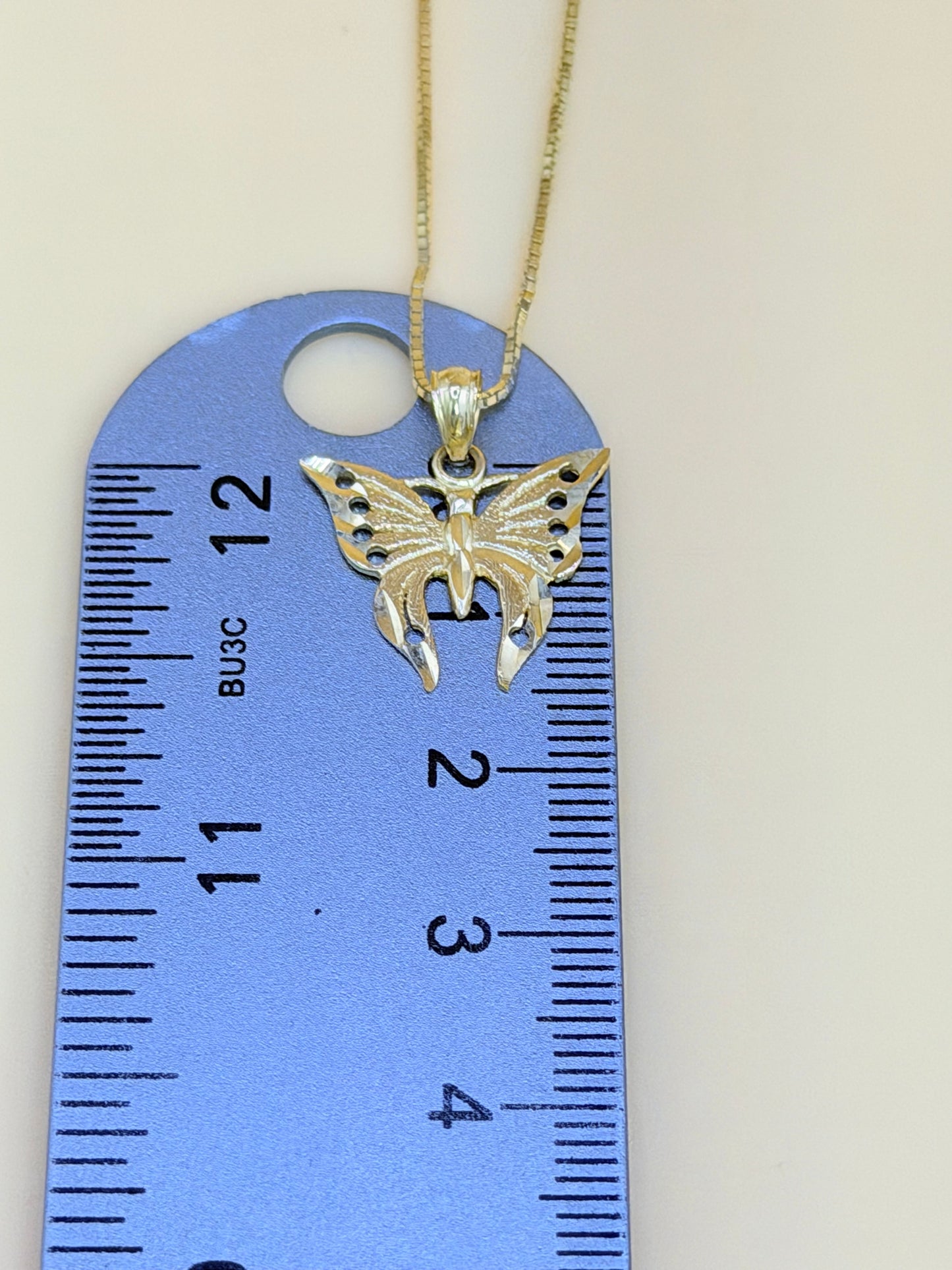 10K Solid Gold Chain with Butterfly Pendant, 20” Long, 0.8mm Thick. n