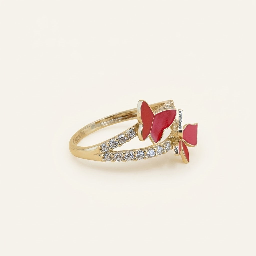 10K Gold Red Butterfly Epoxy Resin & CZ Ring – Size 7