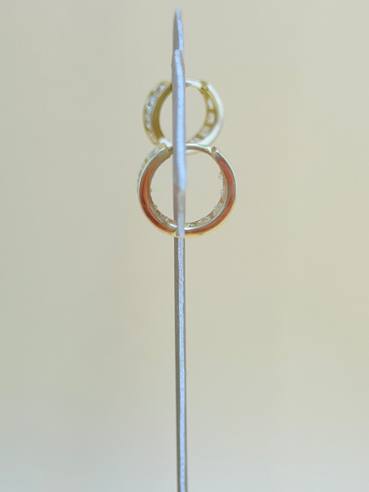 14kt Gold Small Hoop Earrings with Stones, 1.1 cm in Diameter. e