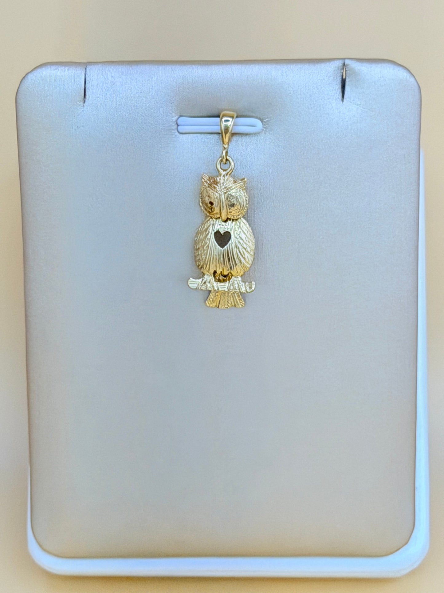 14K Gold Owl Pendant, Fits Chains Up to 2mm Thick. ch