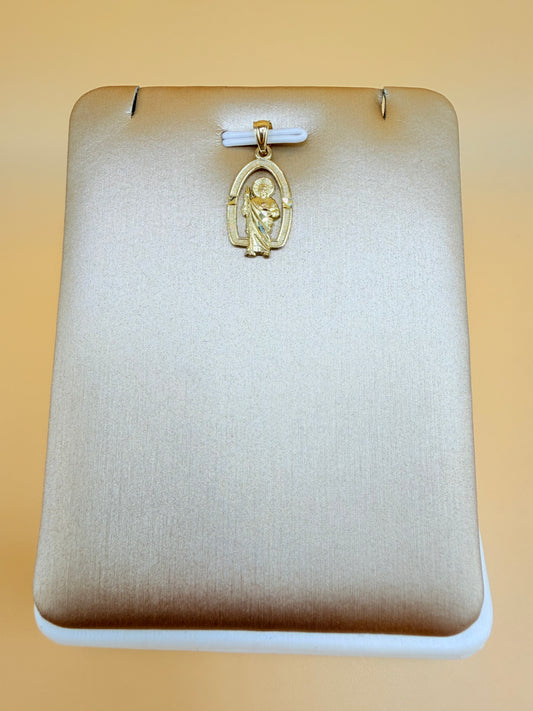 10K Small St. Jude Gold Pendant, Fits Chains Up to 3mm Thick. ch