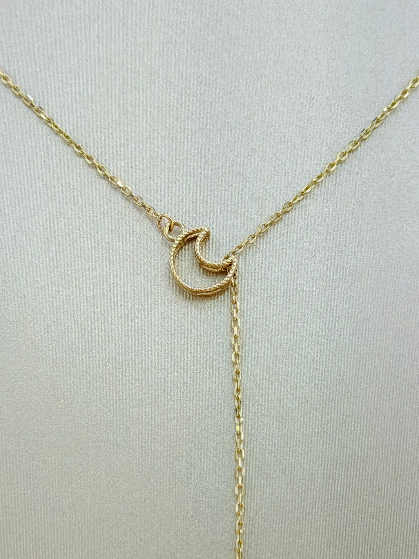 14kt Solid Gold Chain with Moon and Star Pendant, Size 16”–18”.