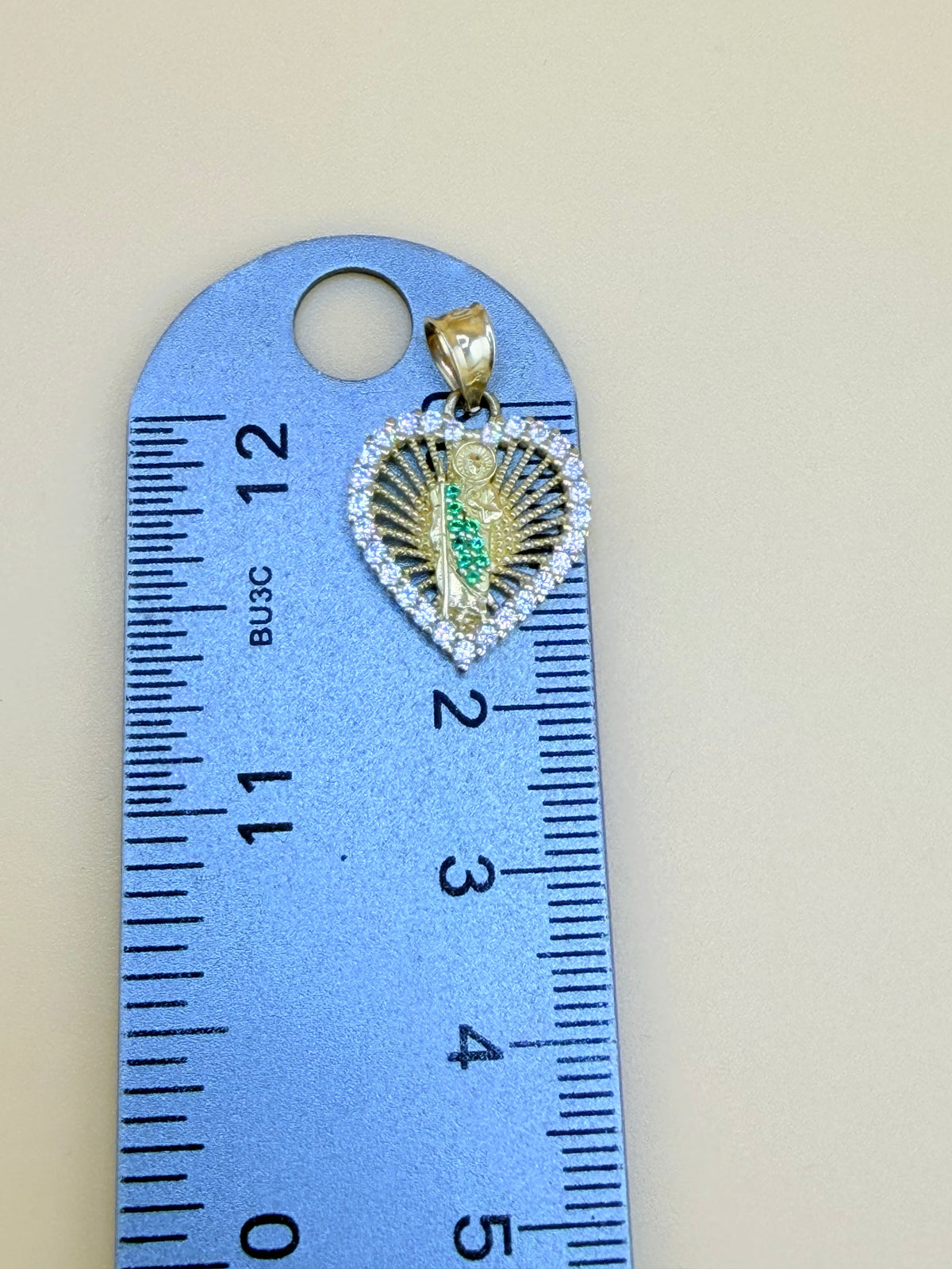 10K Gold Heart Pendant with St. Jude, Fits Chains Up to 4mm Thick. ch