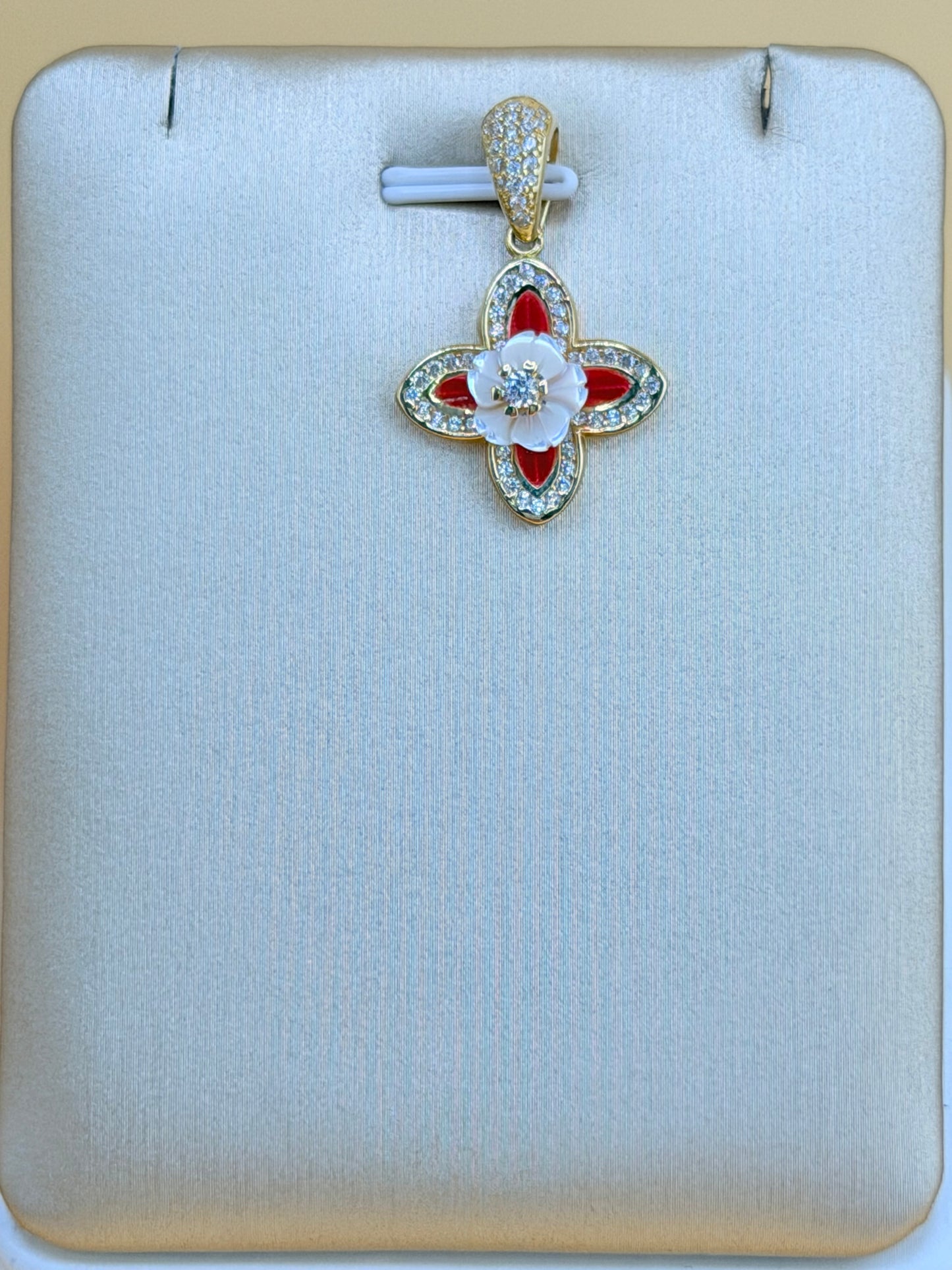 14K Gold Flower Pendant, Fits Chains Up to 4mm Wide. ch