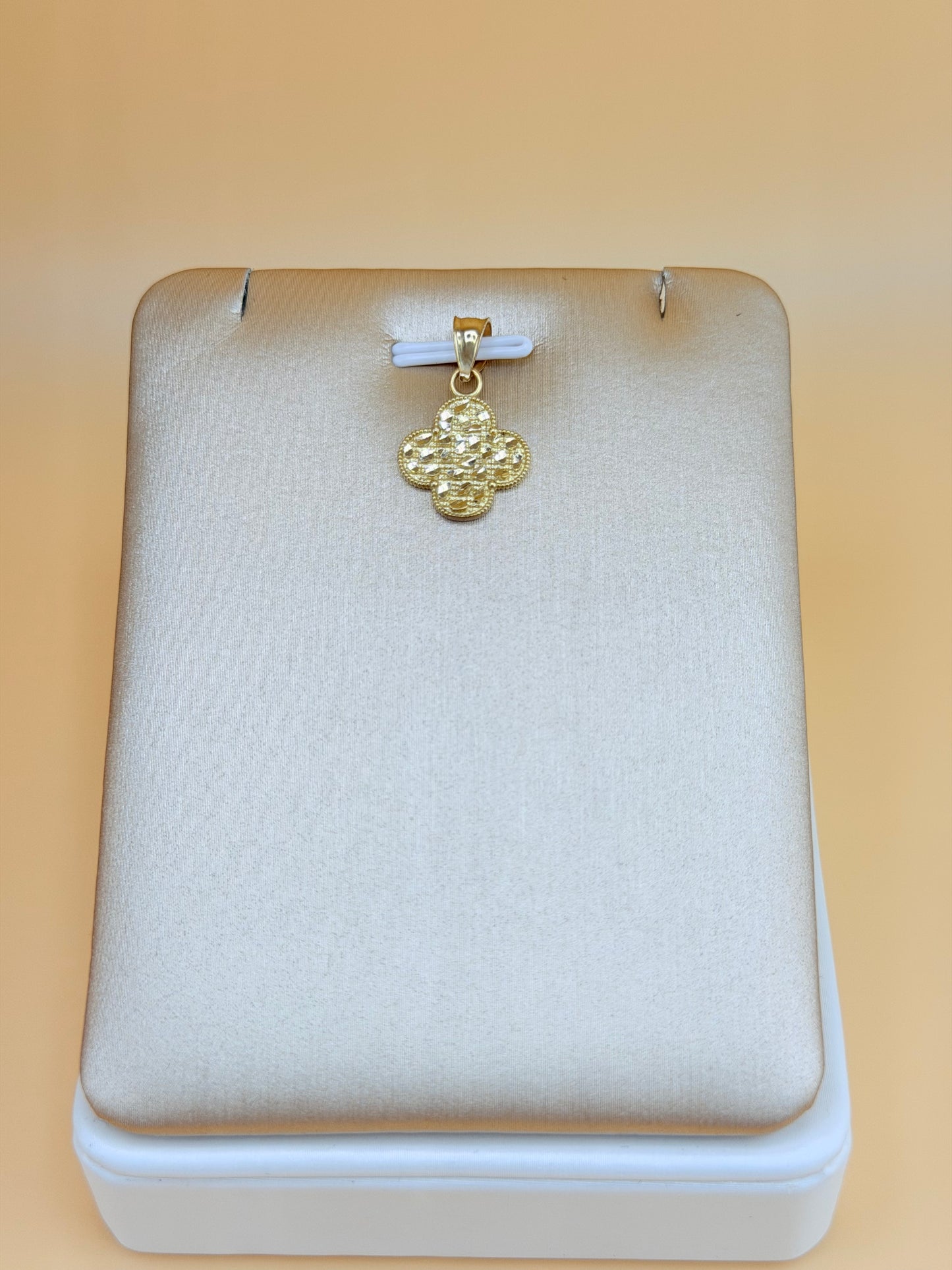 10K Gold Four-Leaf Clover Pendant, Fits Chains Up to 4mm Thick. ch