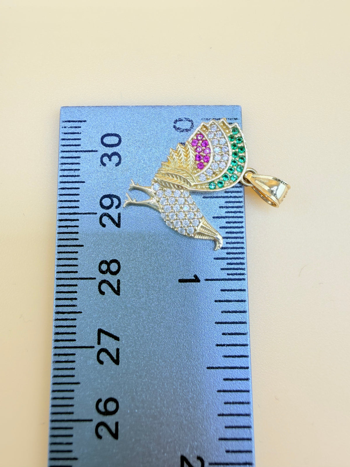 10K Gold Rooster Pendant, Fits Chains Up to 4mm Thick. ch