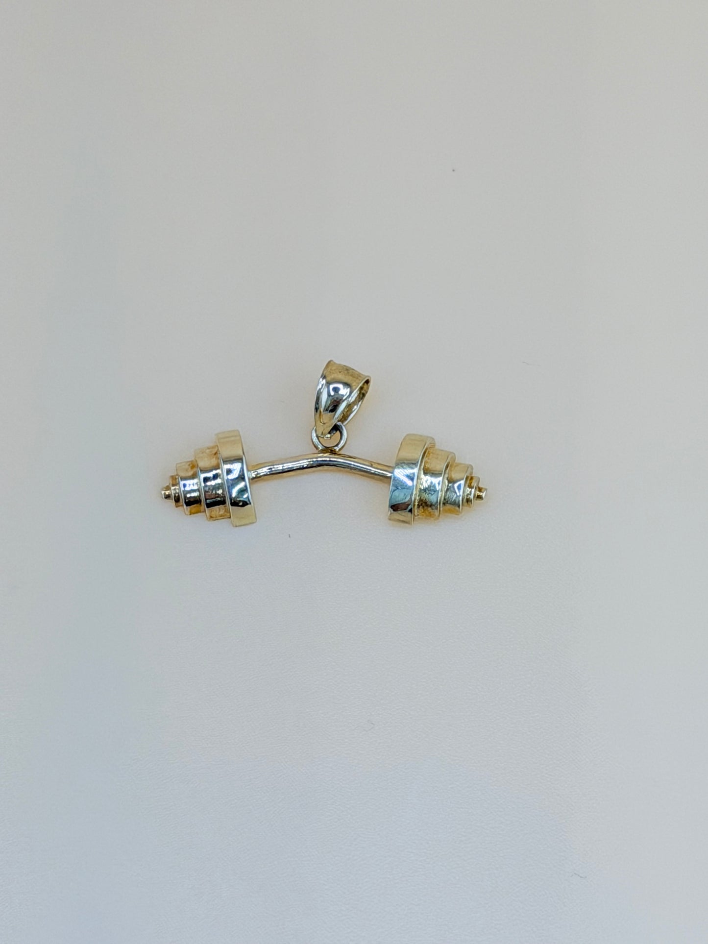 10kt Solid Gold Dumbbell Pendant, 2.7 cm Long. Fits Chains up to 4 mm Thick. ch