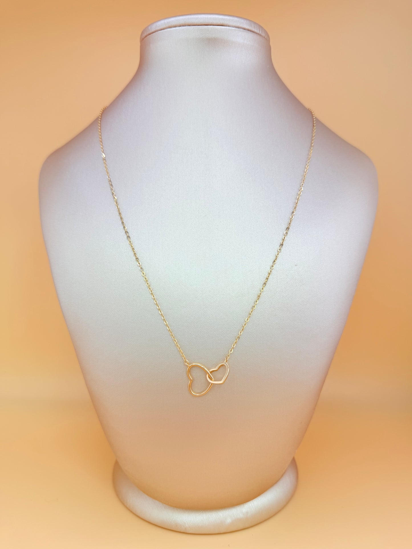 14K Solid Gold Chain with Heart Pendants, Adjustable 16”–18” Length. n