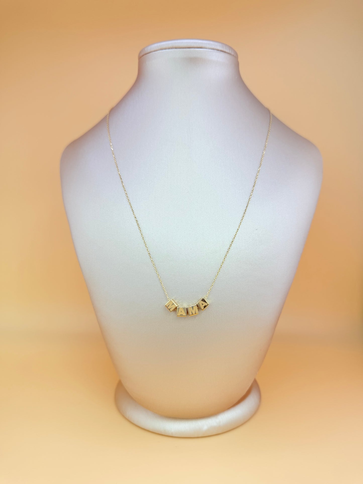 14K Solid Gold Chain with Mom Pendants, 16” Long. n