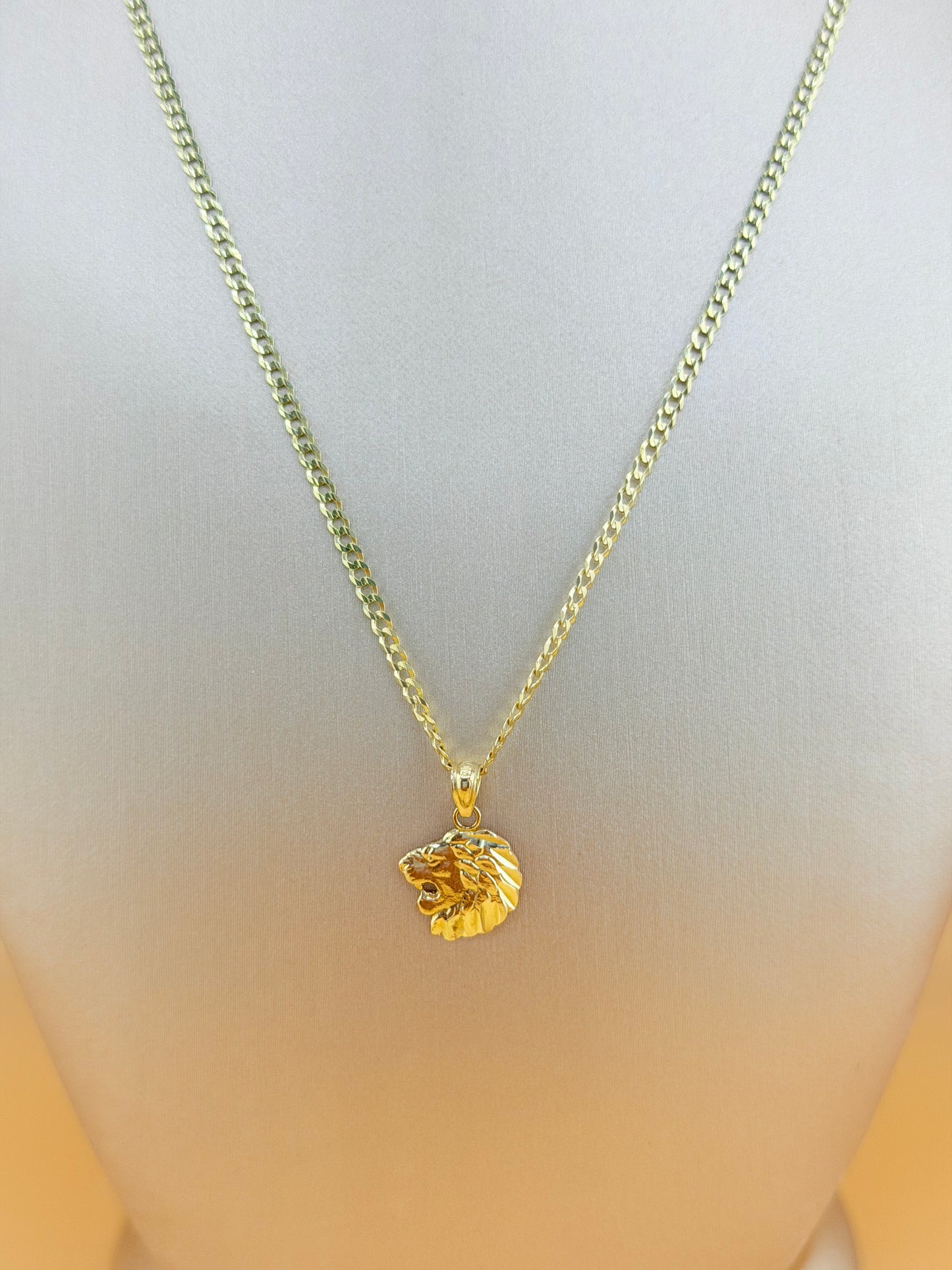 Solid Gold Lion Pendant with Chain, Ideal for Kids, 16” Chain, 2.2mm Thick. n