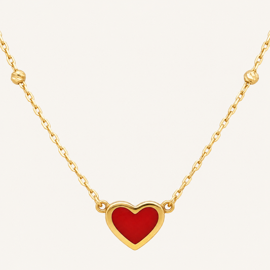 14K Gold Chain with Red Heart Pendant, Adjustable 16”–18” Length. n