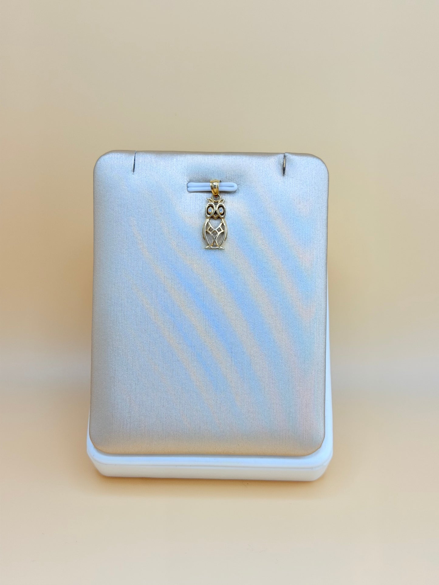 14K Small Solid Gold Owl Pendant, Fits Chains Up to 2.5mm Thick. ch