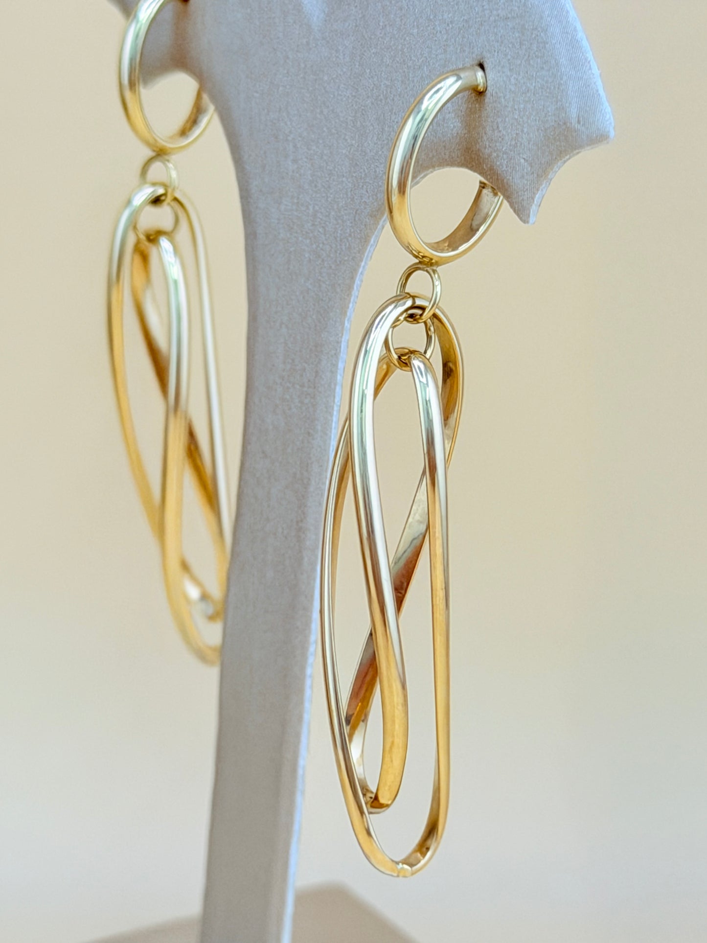 14kt Semi-Solid Gold Long Spiral Earrings.
