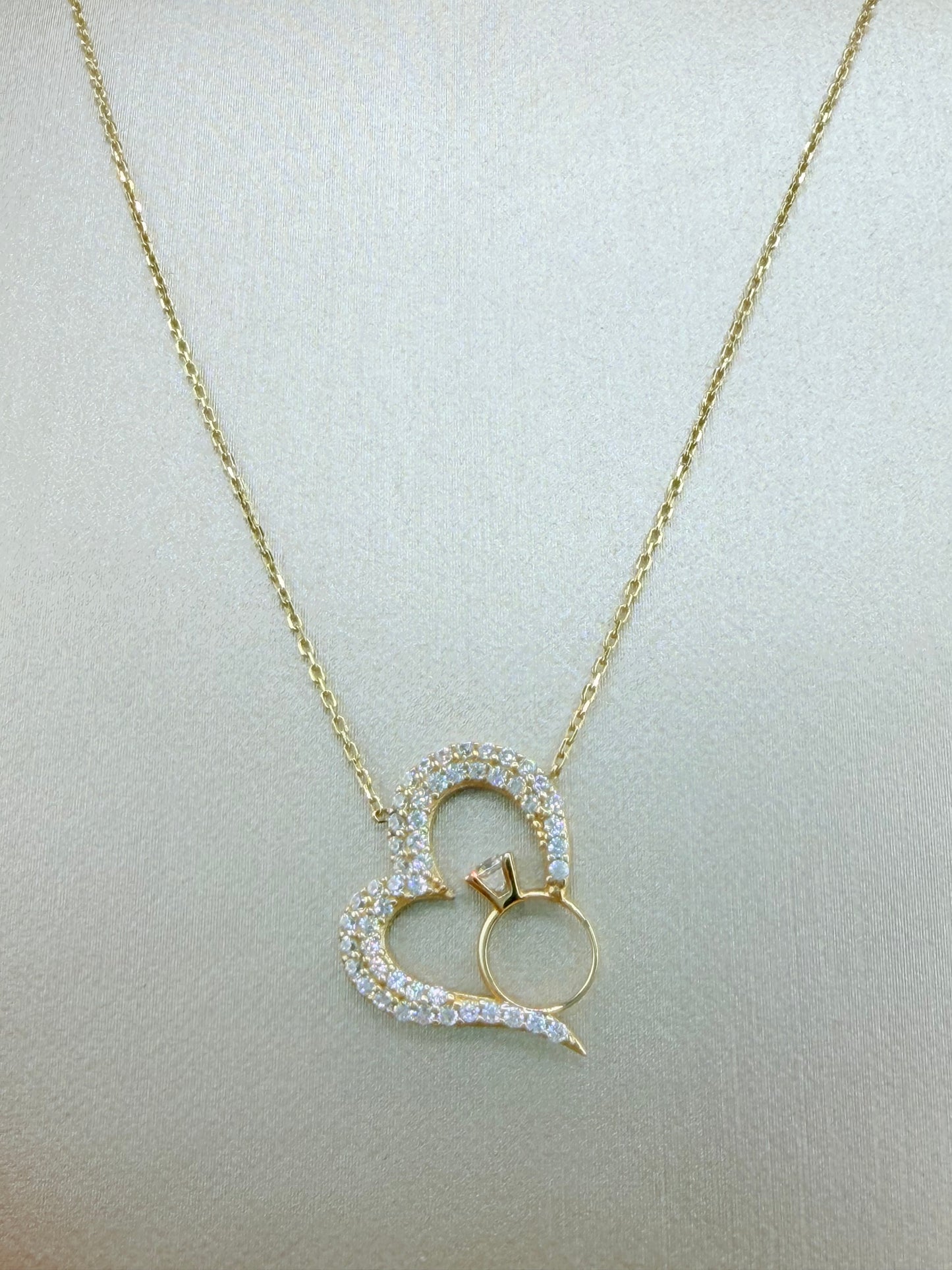 14kt Solid Gold Chain with Heart Pendant, Adjustable 16”–18” Length, 0.6mm Thick. n