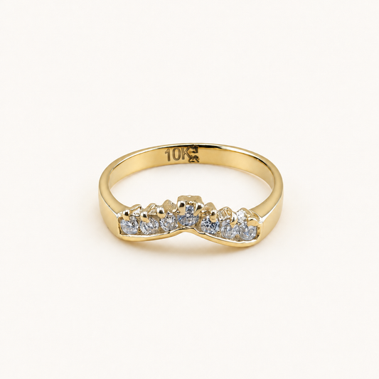 10K Solid Gold Seven-Stone CZ Curved Band Ring – Size 7