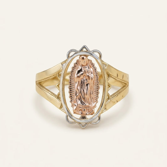 10K Solid Gold Our Lady of Guadalupe Two-Tone Ring – Size 7.5